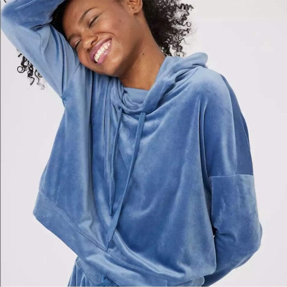 Aerie Offline Groove-On Blue Velour Hoodie XS